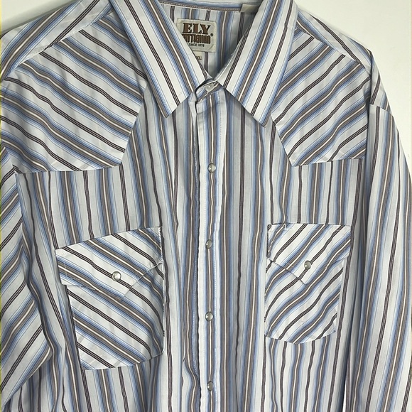 Men’s Ely Cattleman striped long sleeve pearl snap shirt XXL - Picture 2 of 10
